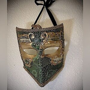 Vintage Wall Hanging Art - Venetian masquerade party mask 6” x 7”